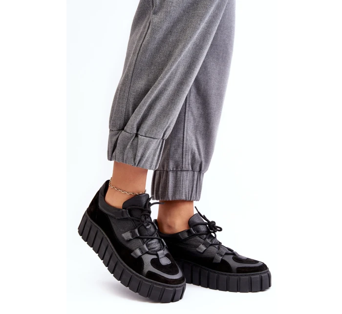 Dámské kožené sportovní boty na platformě M01/1 Zazoo Černé