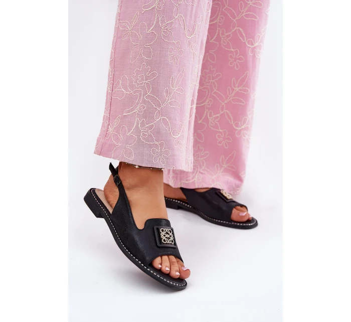 Elegantní Dámské Sandály Na Plochém Podpatku S Dekorací model 21696667 Černé - S.Barski