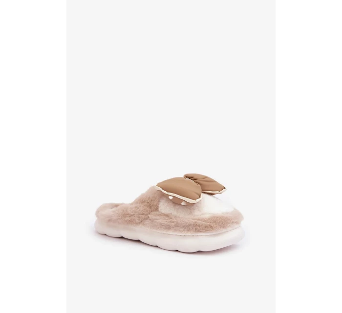 Futrzane Pantofle S Mašlí Béžové Grilis Futrzane Pantofle S Mašlí Béžové Grilis