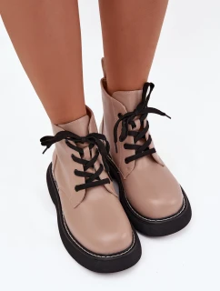 Dámské botky Harmine – zateplené, na platformě, šněrovací, tmavě béžové