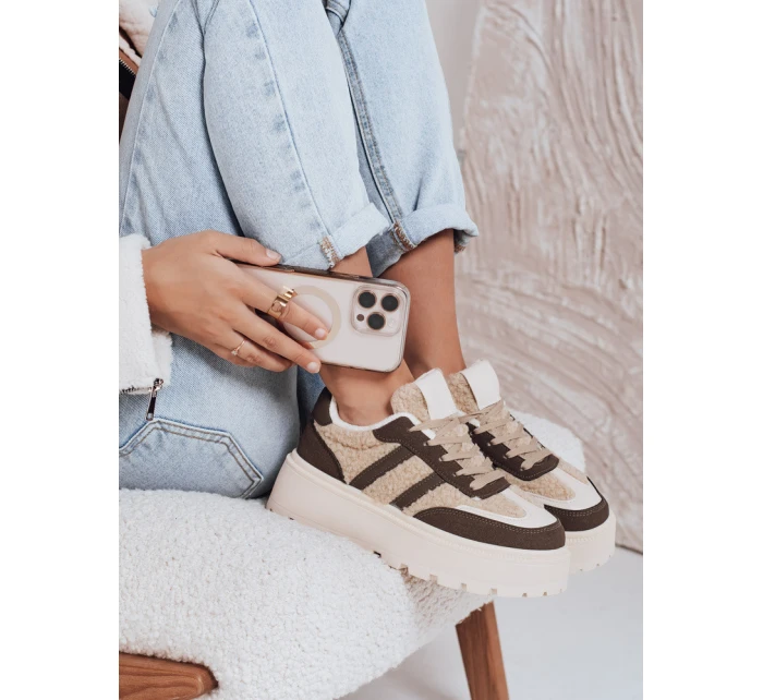 Dámské tenisky s kožešinou na platformě hnědé Dstreet model 21992242 - FashionStreet