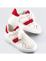 Bílo-červené dámské sportovní boty se zakrytým šněrováním (RA2049)