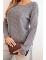 Dámský svetr z viskózy s dlouhým rukávem a kulatým výstřihem tmavě šedý