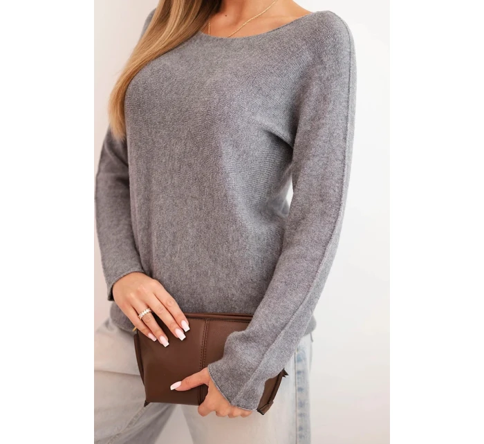 Dámský svetr z viskózy s dlouhým rukávem a kulatým výstřihem tmavě šedý