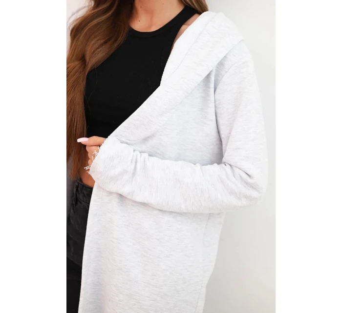 Dámská bavlněná bunda s kapucí a prodlouženým předním dílem světlá šedá Dámská bavlněná bunda s kapucí a prodlouženým předním dílem světlá šedá