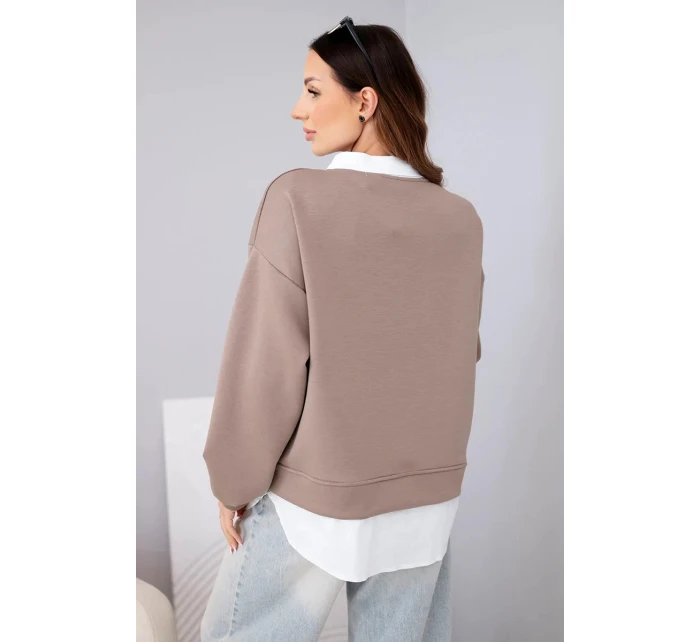 Dámská máslová mikina z viskózy s model 22014149 vsadkou fango - K-Fashion Dámská máslová mikina z viskózy s model 22014149 vsadkou fango - K-Fashion