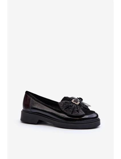 Dámské lakované mokasíny s mašlí model 21648033 černé - Laura Messi