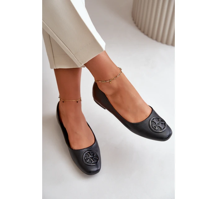 Dámské baleríny s ozdobou z eko kůže černé model 21667166 - Boto