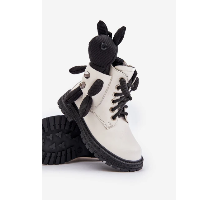 Kožené Zateplené Dětské Boty Na Zip S Medvědem Bílé Vinceza 36261