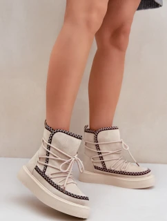 Dámské Sněhule S Výšivkou Na Platformě Světle Béžové Naleris