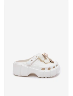 Dětské Dívčí Pantofle Z Pěny S Mašlí A Ozdobami Bílé Selvana