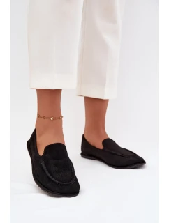 Dámské mokasíny z eko semiše ploché černé Miryelle