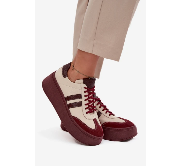Kožené dámské tenisky na platformě Zazoo 3775 béžovo-bordó
