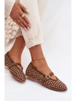 Dámské baleríny s otevřeným vzorem s kamínky a páskem Hnědé Wilvessa