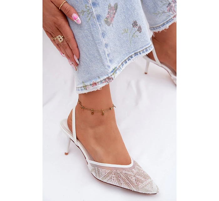 Zdobené sandály s síťkou na jehle bílé Bedira