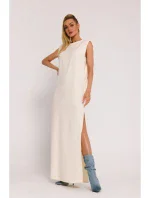 M790 Maxi šaty s vycpávkami na ramenou - krémové