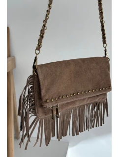 Dámská semišová kabelka s třásněmi na řetízku Narella – tmavě béžová