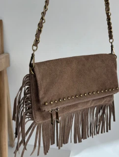 Dámská semišová kabelka s třásněmi na řetízku Narella – tmavě béžová