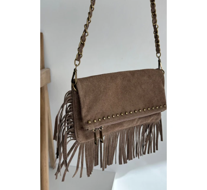 Dámská semišová kabelka s třásněmi na řetízku Narella – tmavě béžová