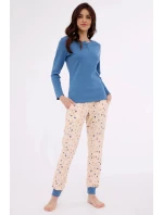 Dámské pyžamo Sammy 723/380 Jeans modrá s béžovou vzor - Cornette