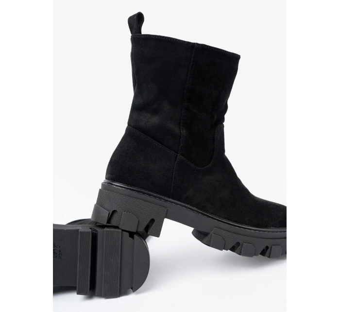 Luxusní  kotníčkové boty dámské černé platforma