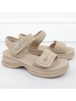 Dámské sandály na silné podrážce s pásky na suchý zip béžové model 21904815 - Potocki Dámské sandály na silné podrážce s pásky na suchý zip béžové model 21904815 - Potocki