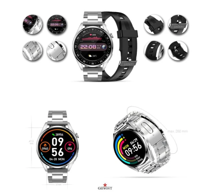 GIEWONT Vertex SmartCall GW450-4 Silver/Carbon Silicone Smartwatch GIEWONT Vertex SmartCall GW450-4 Silver/Carbon Silicone Smartwatch