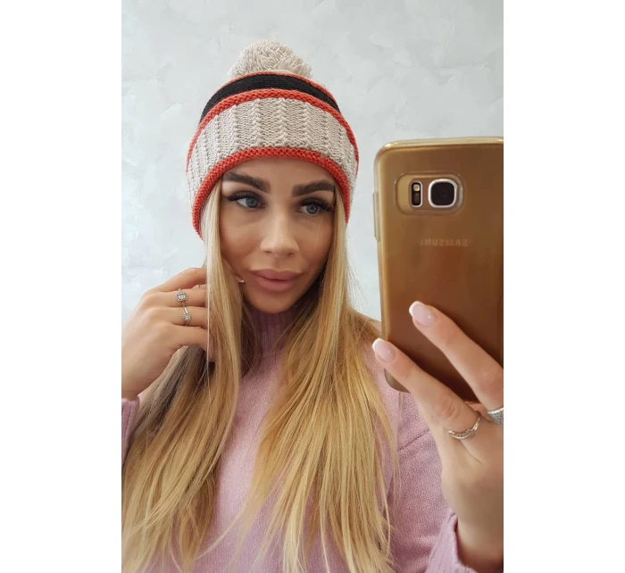 Dámská čepice Kinga K297 light beige+black Dámská čepice Kinga K297 light beige+black