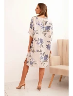 Dámská bavlněná šaty s květinovým vzorem a 3/4 rukávem béžová
