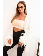 Dámský cardigan s třásněmi a volným střihem ecru Dámský cardigan s třásněmi a volným střihem ecru