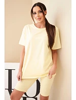 Dámský bavlněný komplet s krátkým rukávem a šortkami žlutý