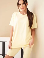 Dámský bavlněný komplet s krátkým rukávem a šortkami žlutý