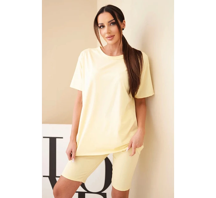 Dámský bavlněný komplet s krátkým rukávem a šortkami žlutý