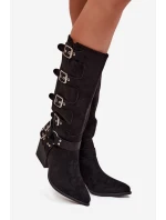 Kozačky Kovbojky na podpatku s přezkami Černé model 21710975 - Boto