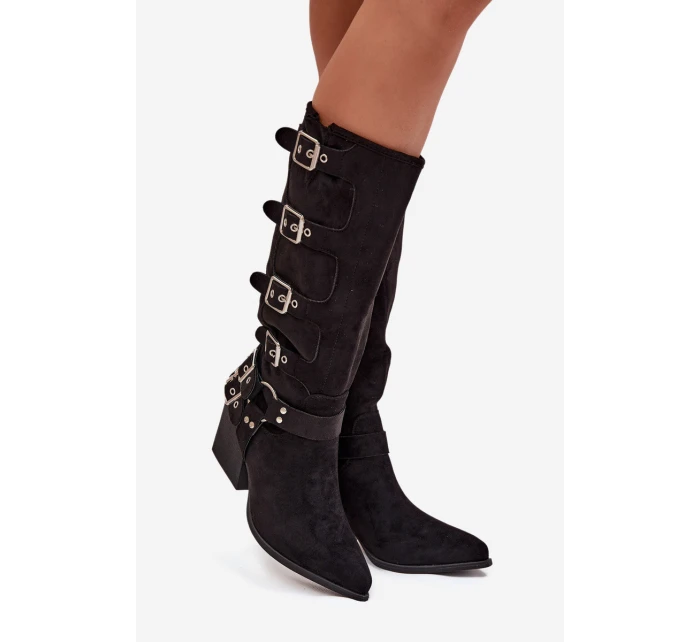 Kozačky Kovbojky na podpatku s přezkami Černé model 21710975 - Boto