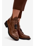 Zateplené kožené dámské kotníkové boty s ozdobným detailem hnědé Briselda Zateplené kožené dámské kotníkové boty s ozdobným detailem hnědé Briselda