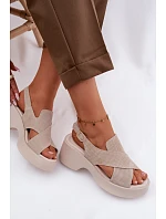 Kožené dámské sandály na platformě model 22100356 Béžové - S.Barski