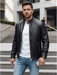 Pánská přechodná kožená bunda černá FashionStreet TX4732