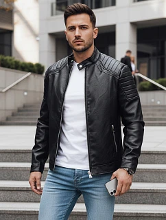 Pánská přechodná kožená bunda černá FashionStreet TX4732