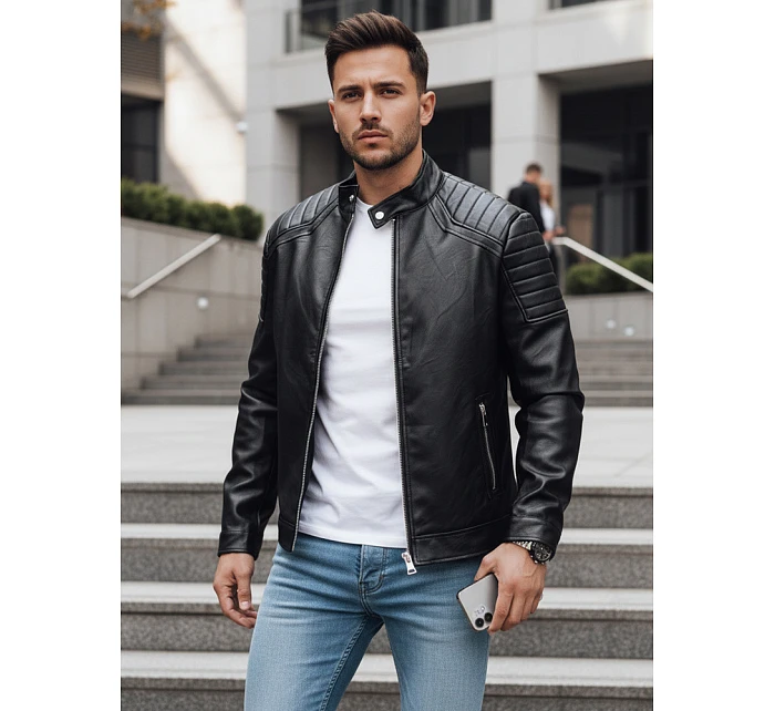 Pánská přechodná kožená bunda černá FashionStreet TX4732