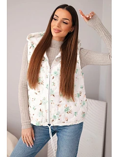 Dámská prošívaná vesta s kapucí a květinovým vzorem mátová