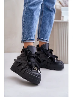Kožené Dámské Sneakersy Na Masivní Platformě CheBello 4561 Černé