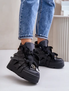 Kožené Dámské Sneakersy Na Masivní Platformě model 21673898 Černé - CheBello