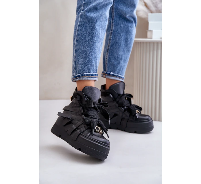 Kožené Dámské Sneakersy Na Masivní Platformě model 21673898 Černé - CheBello