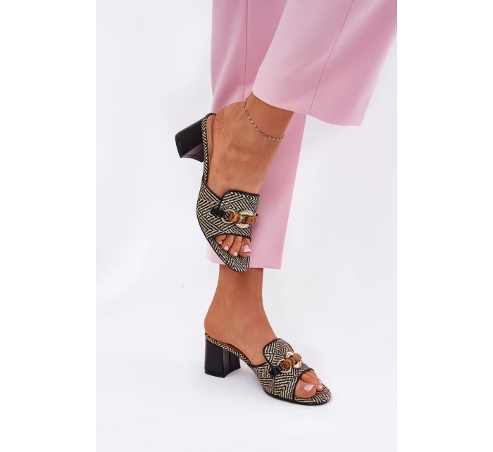 Dámské Pantofle Na Podpatku S Dekorací Černé model 21689670 - Boto