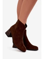 Kožené semišové dámské na podpatku  čokoládové model 21714678 - Maciejka
