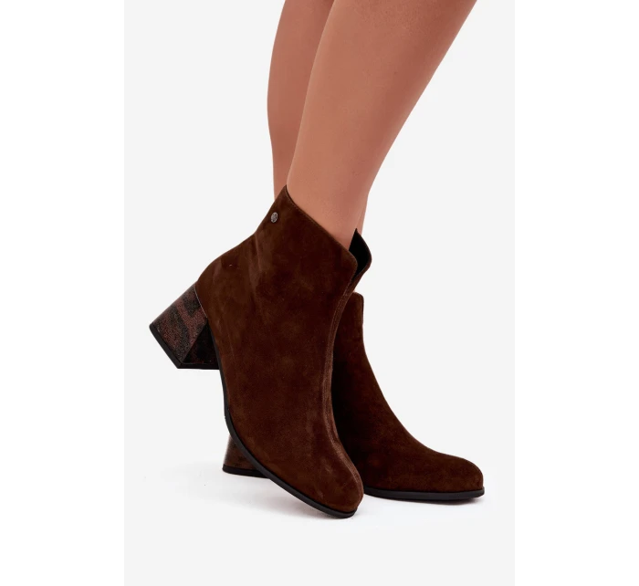 Kožené semišové dámské na podpatku  čokoládové model 21714678 - Maciejka