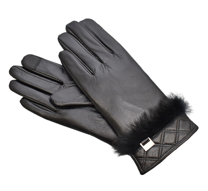 Semiline Dámské kožené antibakteriální rukavice P8208 Black