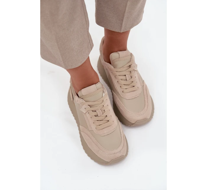 Dámské kožené tenisky na platformě Artiker – béžové Dámské kožené tenisky na platformě Artiker – béžové