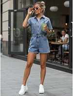 Dámský krátký džínový overal se šňůrkou v pase FashionStreet EY2639